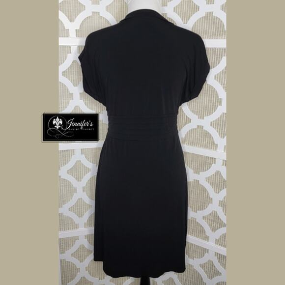 attention Black Deep V-Neck Pleated Waist Short Sleeve Dress Size M - Picture 8 of 13